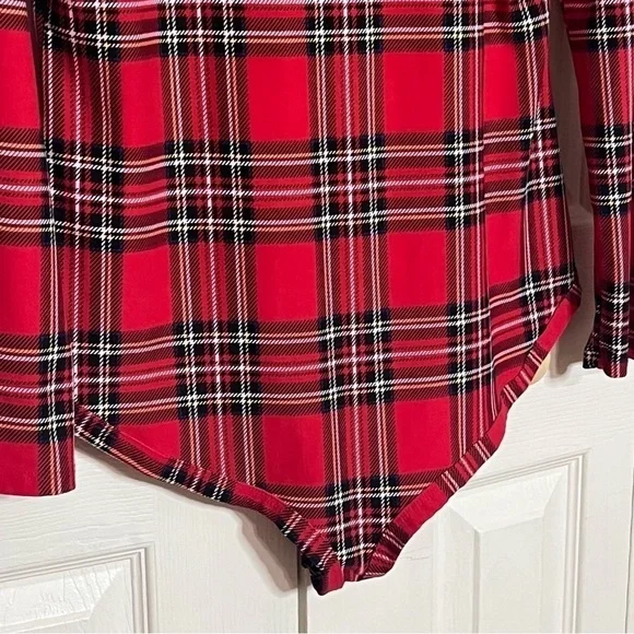 LA Gypsy Red Plaid V Neck Long Sleeve Bodysuit Plus Size 1X - Picture 14 of 16